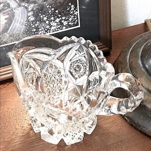 Vintage Nucut Heavy Cut Glass Creamer 3" Tall Crystal?? Brand Etched on Bottom